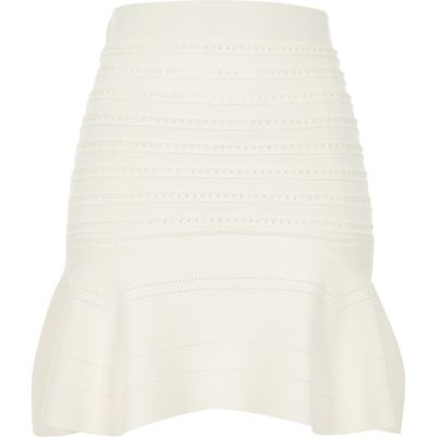White knitted pointelle skirt